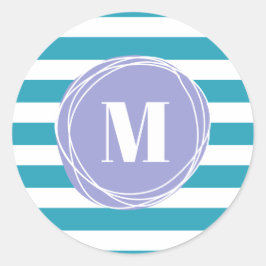 Cute Modern Stripes Monogram Ronde Sticker