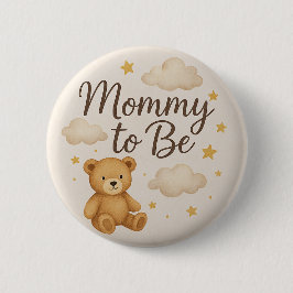 Cute Modern Teddy Bear Mommy to Be  Button