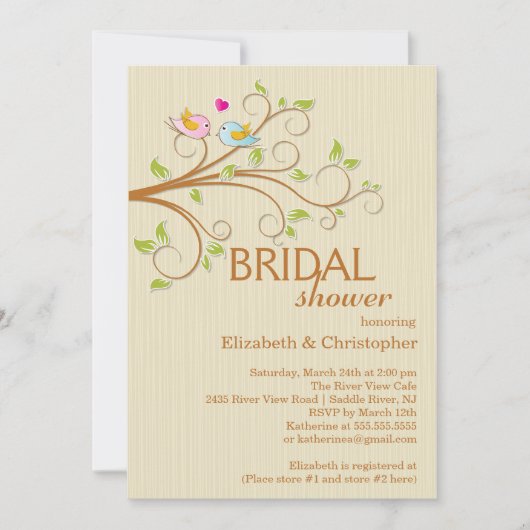 Cute Modern Tortelduifjes Bridal Shower Invitation Kaart (Voorkant)