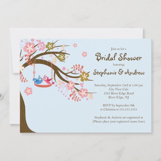 Cute Modern Tortelduifjes Bridal Shower Invitation Kaart (Voorkant)