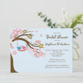 Cute Modern Tortelduifjes Bridal Shower Invitation Kaart (Staand voorkant)