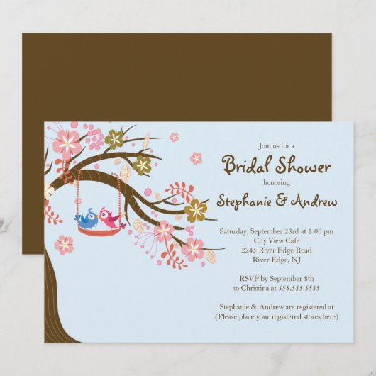 Cute Modern Tortelduifjes Bridal Shower Invitation Kaart (Voorkant / Achterkant)