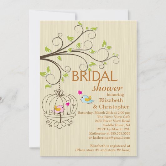 Cute Modern Tortelduifjes Bridal Shower Invitation Kaart (Voorkant)