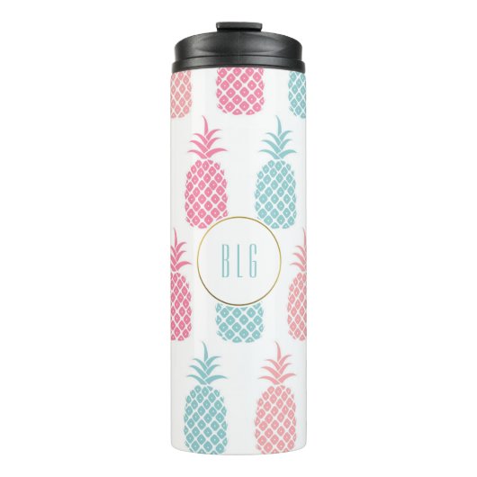 Cute Modern Tropical Pineapple Monogram Tumbler Thermosbeker (Voorkant)