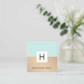 Cute Modern Turquoise Gold Monogram Beauty Stylist Vierkante Visitekaartje (Staand voorkant)