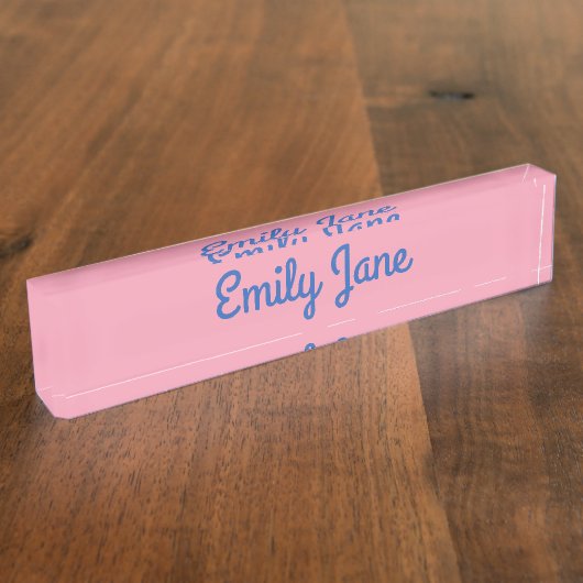 Cute Modern Typography Blue Pink Personalized Naambordje (Zijkant)