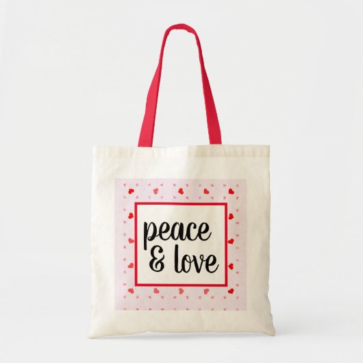 Cute Modern Typography Peace and Love Hearts Tote Bag (Voorkant)