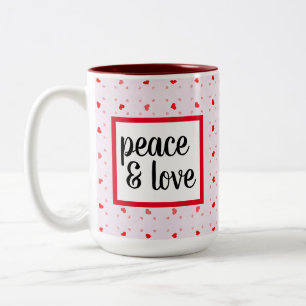 Cute Modern Typography Peace and Love Tweekleurige Koffiemok