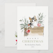 Cute Modern Watercolor Meowy Christmas Box Cat Feestdagenkaart (Voorkant / Achterkant)