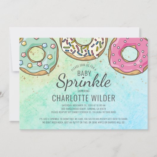 Cute Modern Waterverf Donut Baby Sprinkle Kaart (Voorkant)