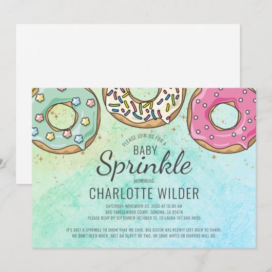 Cute Modern Waterverf Donut Baby Sprinkle Kaart (Voorkant / Achterkant)