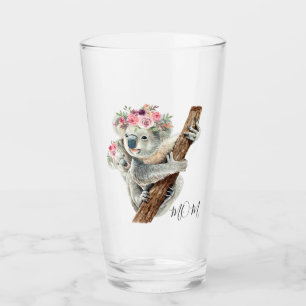 Cute Modern Waterverf Floral Koala op persoonlijke Glas