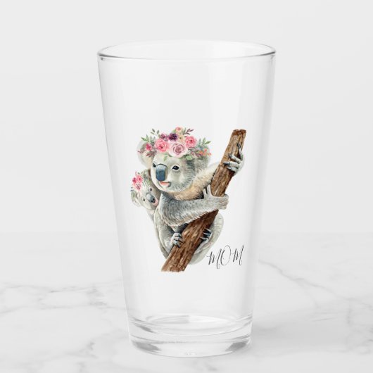 Cute Modern Waterverf Floral Koala op persoonlijke Glas (Voorkant)