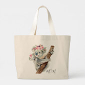 Cute Modern Waterverf Floral Koala op persoonlijke Grote Tote Bag (Achterkant)
