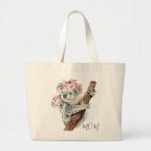 Cute Modern Waterverf Floral Koala op persoonlijke Grote Tote Bag (Voorkant)