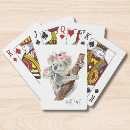 Cute Modern Waterverf Floral Koala op persoonlijke Pokerkaarten