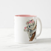 Cute Modern Waterverf Floral Koala op persoonlijke Tweekleurige Koffiemok (Voorkant rechts)