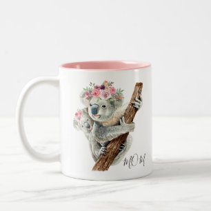 Cute Modern Waterverf Floral Koala op persoonlijke Tweekleurige Koffiemok