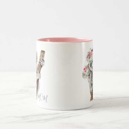 Cute Modern Waterverf Floral Koala op persoonlijke Tweekleurige Koffiemok (Center)