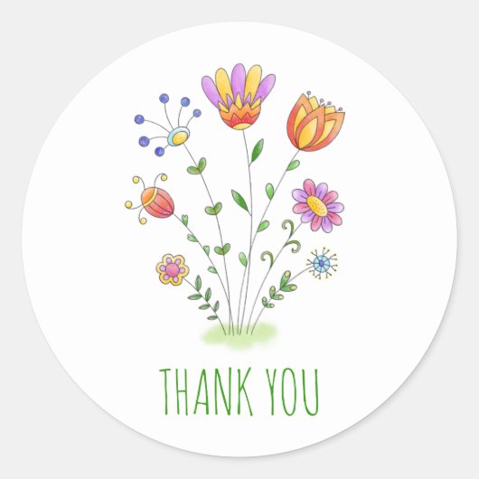 Cute Modern Waterverf Flowers Bedankt Ronde Sticker (Voorkant)