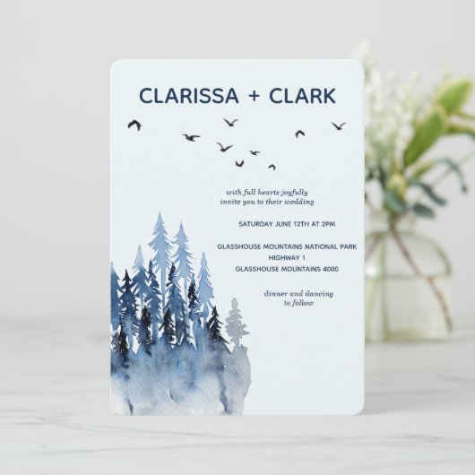 Cute Modern Waterverf Mountain Landscape Wedding Kaart (Staand voorkant)