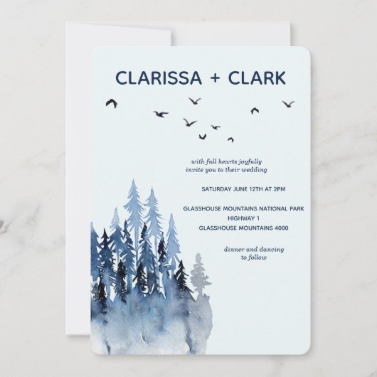 Cute Modern Waterverf Mountain Landscape Wedding Kaart (Voorkant)