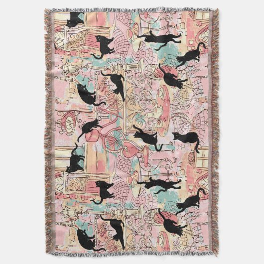 Cute Modern Waterverf Paris Cafe Cat Pattern Deken (Voorkant Verticaal)