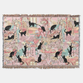 Cute Modern Waterverf Paris Cafe Cat Pattern Deken