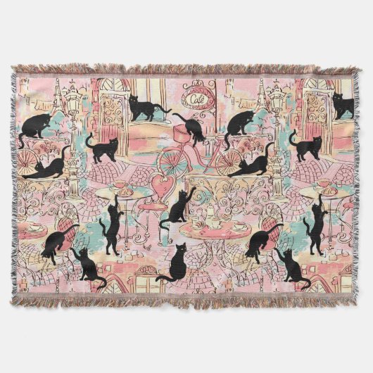 Cute Modern Waterverf Paris Cafe Cat Pattern Deken (Voorkant)