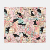 Cute Modern Waterverf Paris Cafe Cat Pattern Fleece Deken (Voorkant (Horizontaal))