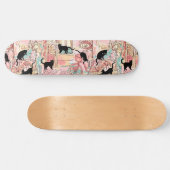 Cute Modern Waterverf Paris Cafe Cat Pattern Persoonlijk Skateboard (Horizontaal)