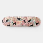 Cute Modern Waterverf Paris Cafe Cat Pattern Persoonlijk Skateboard (Horizontaal)