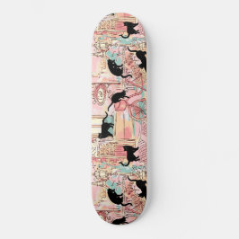 Cute Modern Waterverf Paris Cafe Cat Pattern Persoonlijk Skateboard
