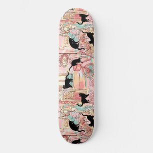 Cute Modern Waterverf Paris Cafe Cat Pattern Persoonlijk Skateboard