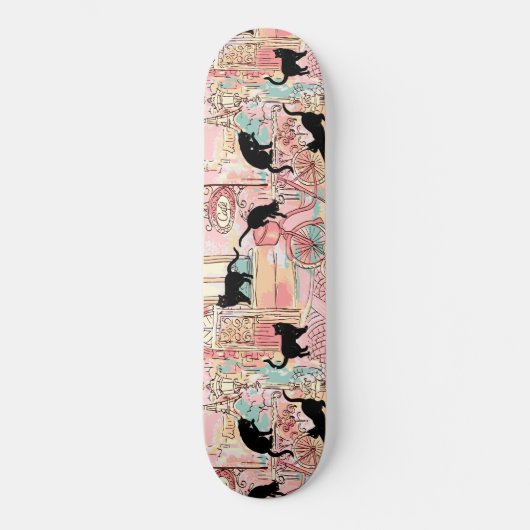Cute Modern Waterverf Paris Cafe Cat Pattern Persoonlijk Skateboard (Voorkant)
