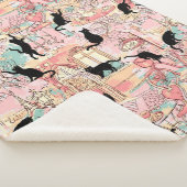 Cute Modern Waterverf Paris Cafe Cat Pattern Sherpa Deken (3/4)