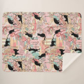 Cute Modern Waterverf Paris Cafe Cat Pattern Sherpa Deken (Voorkant (horizontaal))