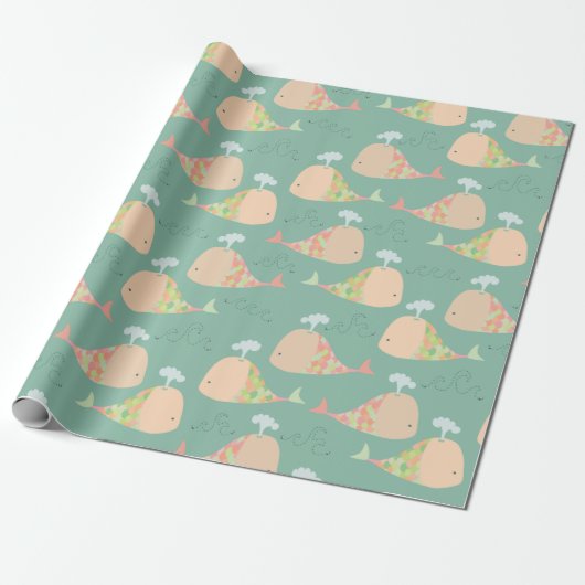 Cute Modern Whales Pattern Gift Wrapping Paper Cadeaupapier (Uitgerold)