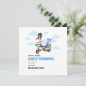 Cute Modern Whimsical Funny Stork Zwangerschap Aankondiging (Staand voorkant)