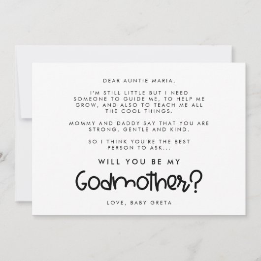 Cute modern Will jij bent mijn Godmoeder kaart (Voorkant)