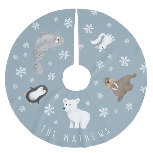Cute Modern Winter Animals Familie Kerstboom Rok (Voorkant)
