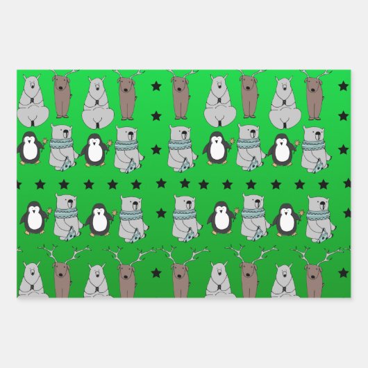 Cute Modern Winter Reindeer Beer kerstcadeau Inpakpapier Vel (Voorkant 2)