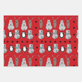 Cute Modern Winter Reindeer Beer kerstcadeau Inpakpapier Vel