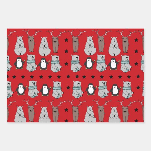 Cute Modern Winter Reindeer Beer kerstcadeau Inpakpapier Vel (Voorkant)