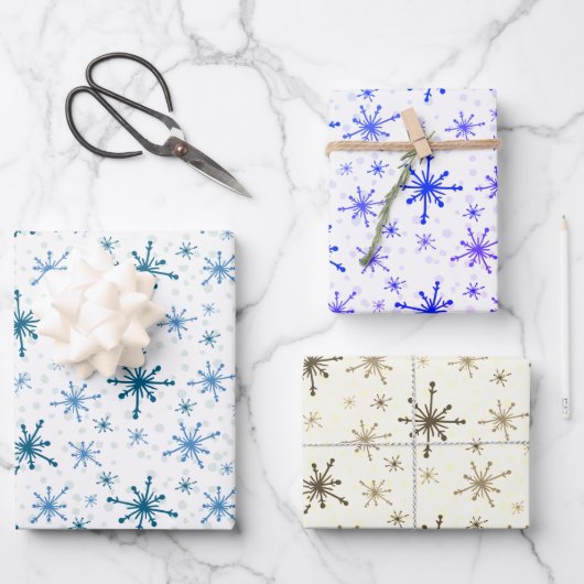Cute Modern Winter Snow Flakes-kerstcadeau  Inpakpapier Vel (Voorkant)