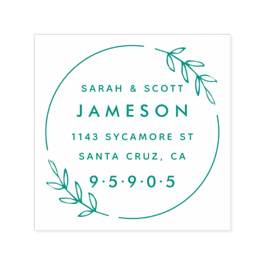 Cute Modern Wreated Married Couple Return Address Zelfinktende Stempel (Design)