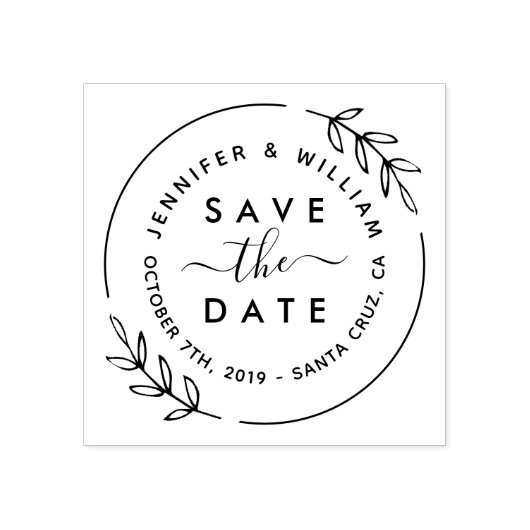Cute Modern Wreath & Stylish Script Save the Date Rubberstempel (Afrduk)