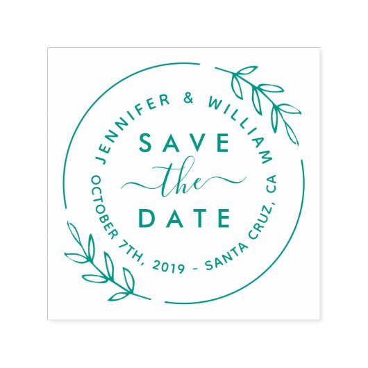 Cute Modern Wreath & Stylish Script Save the Date Zelfinktende Stempel (Design)