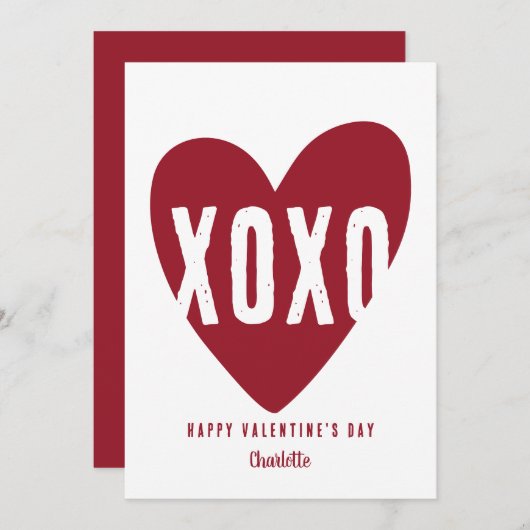 Cute Modern XOXO Heart Personalized Valentijnse Feestdagenkaart (Voorkant / Achterkant)