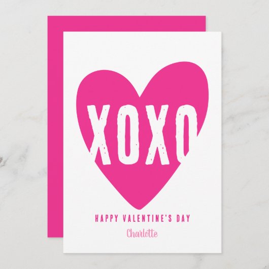 Cute Modern XOXO Heart Personalized Valentijnse Feestdagenkaart (Voorkant / Achterkant)
